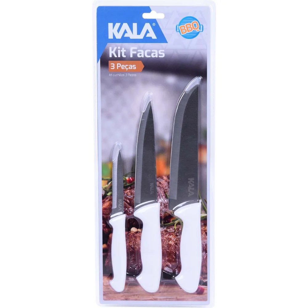 Kit Faca para Cozinha em Aço Inox com Cabo PP Kala em Oferta