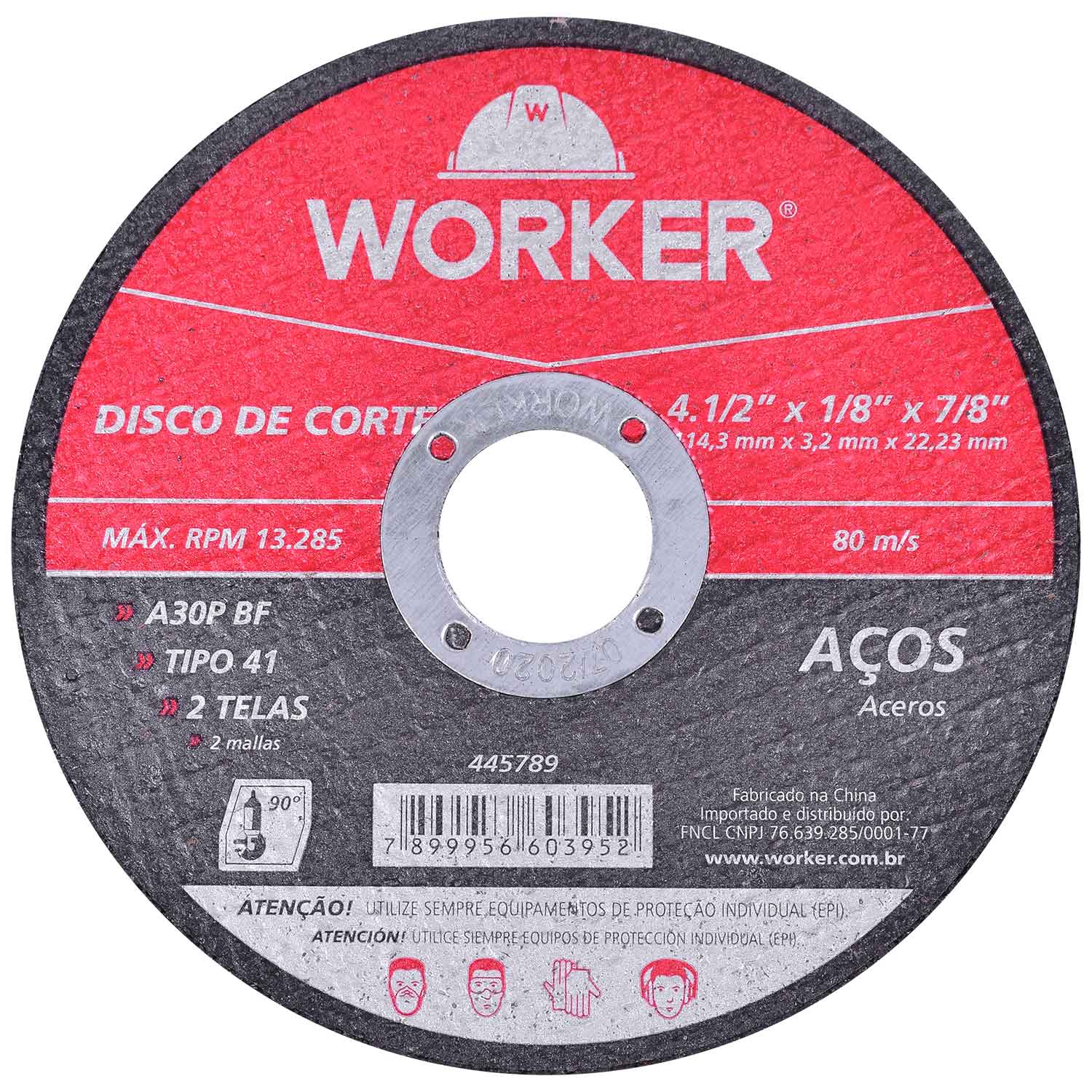 Disco de Corte para Aço A30P Bf 4. 1/2”X1/8” Worker