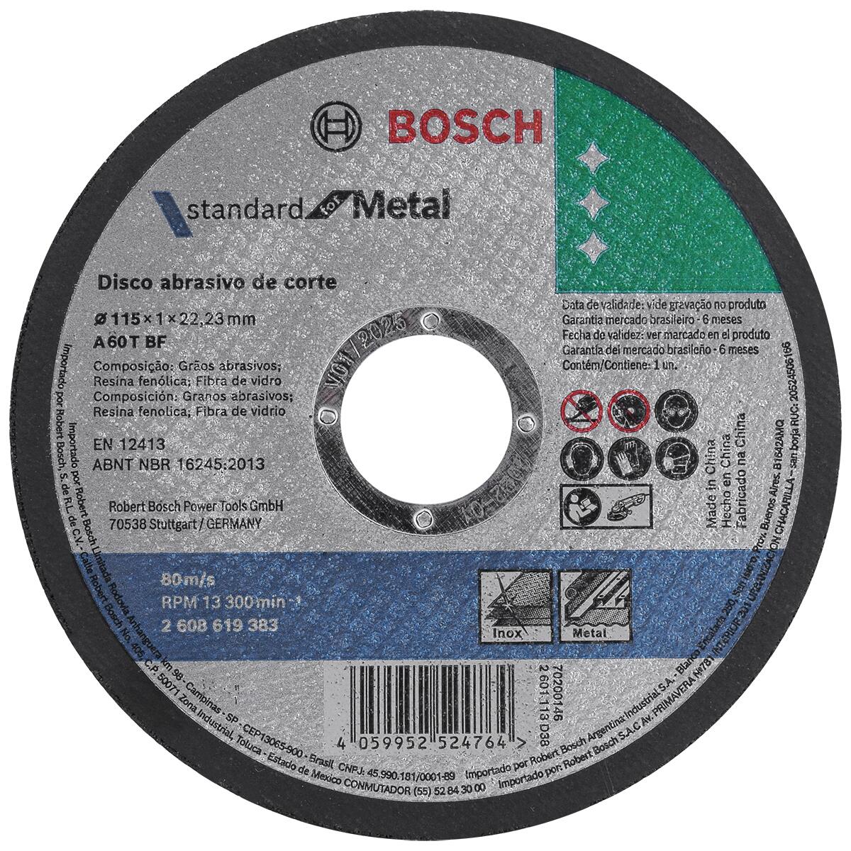 Disco de Corte Standard Reto para Inox 4. 1/2”-7/8” Bosch