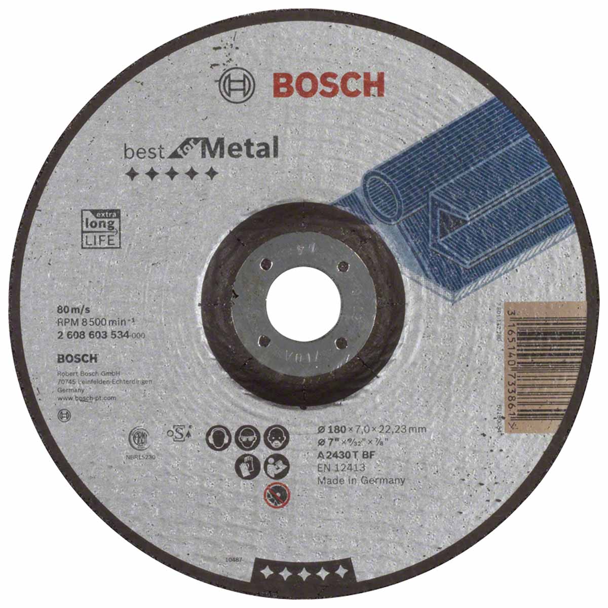 Disco de Desbaste Metal Centro Deprimido 180Mm 7Mm Bosch