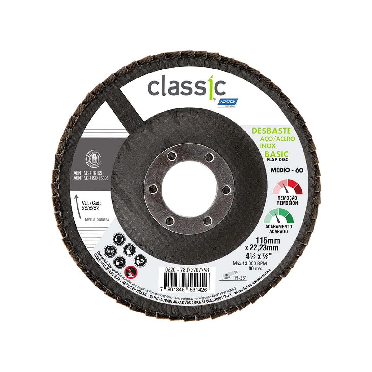 Disco Flap Classic Basic R201 155X22,23Mm Grão 60 Norton