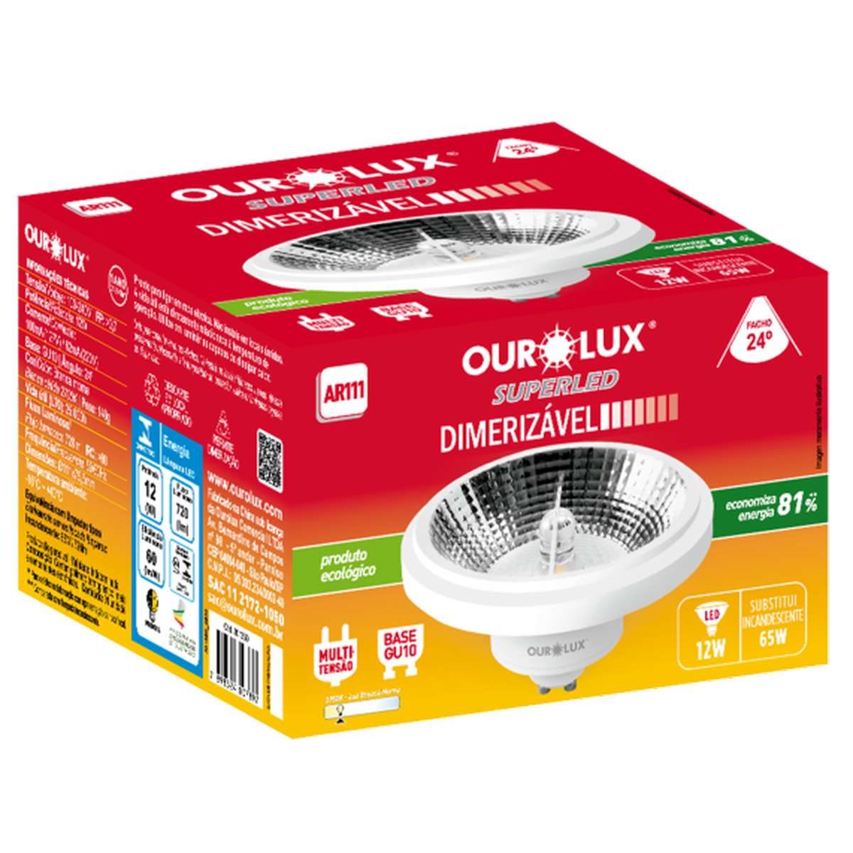 Lâmpada Led Ar111 12W Bivolt Dim 2700K Ourolux