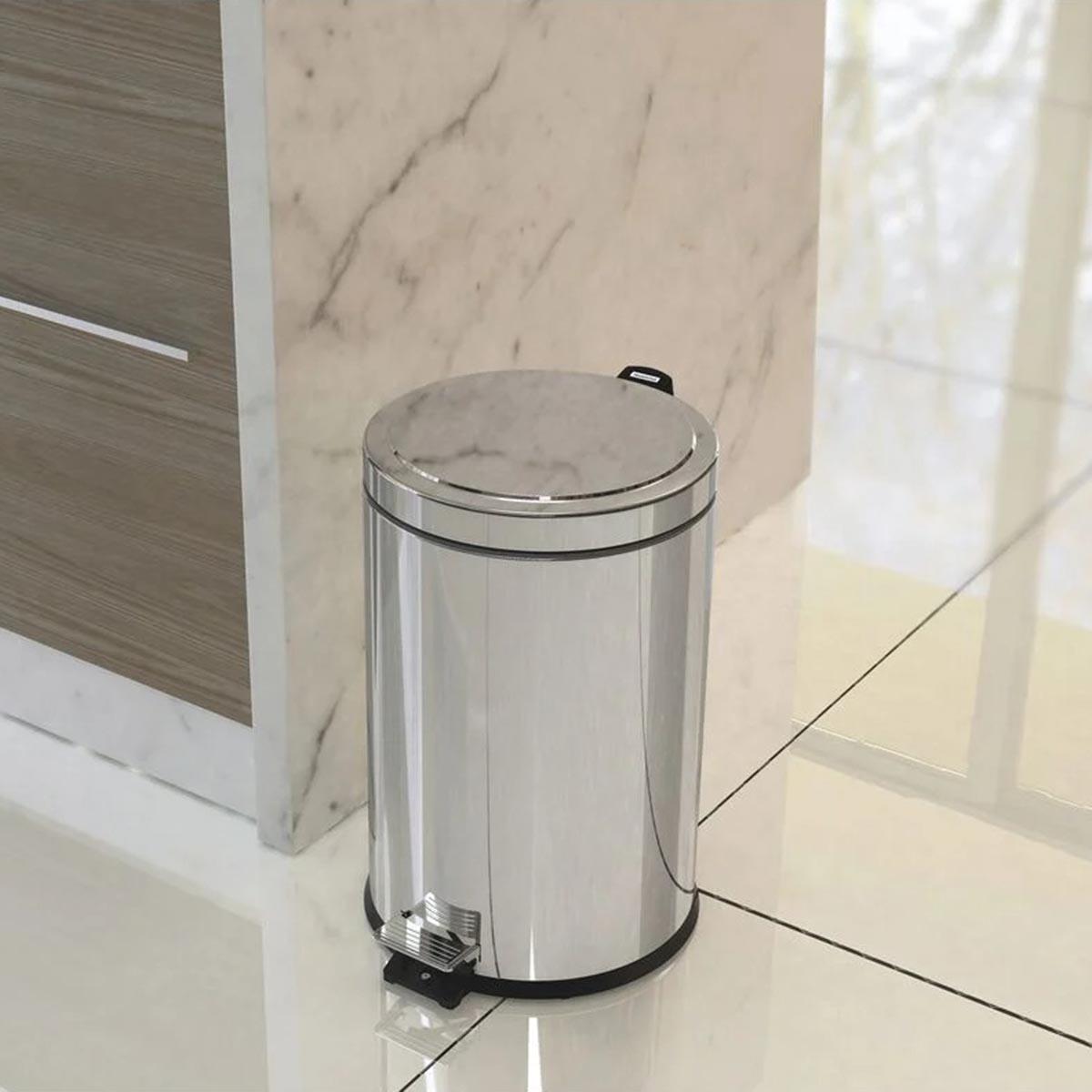 Lixeira com Pedal em Aço Inox Polido e Balde Interno 20 L Tramontina