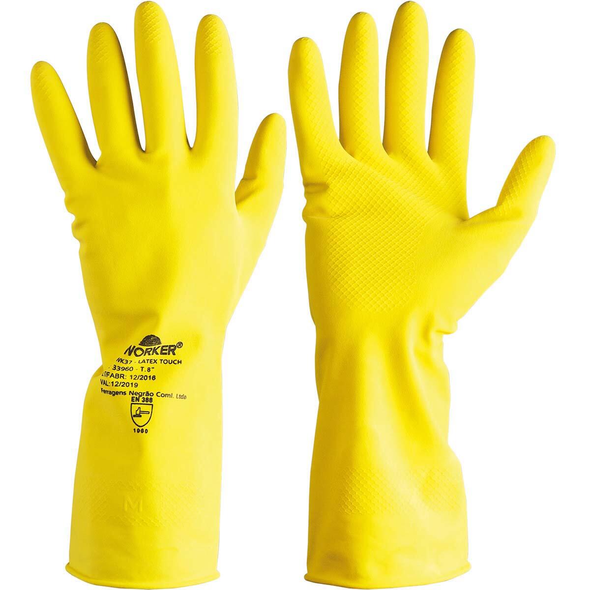 Luva de Látex Touch P Antiderrapante Flocada Amarela Worker
