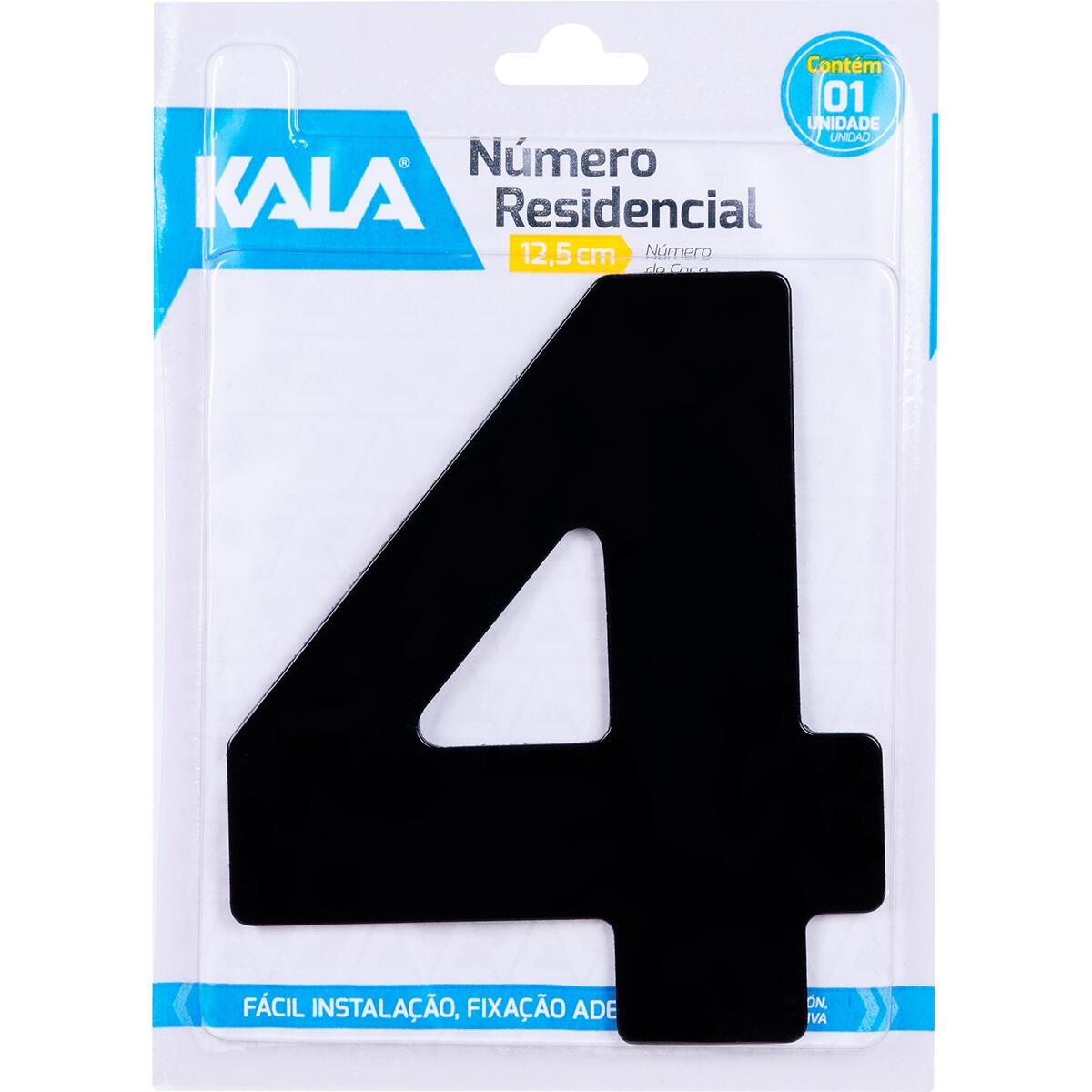 Número Residencial N°4 Preto 12,5Cm Kala