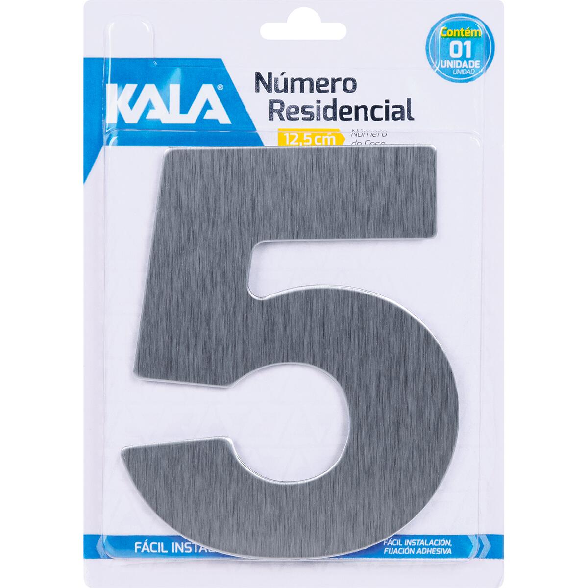 Número Residencial N°5 Aço Escovado 12,5Cm Kala