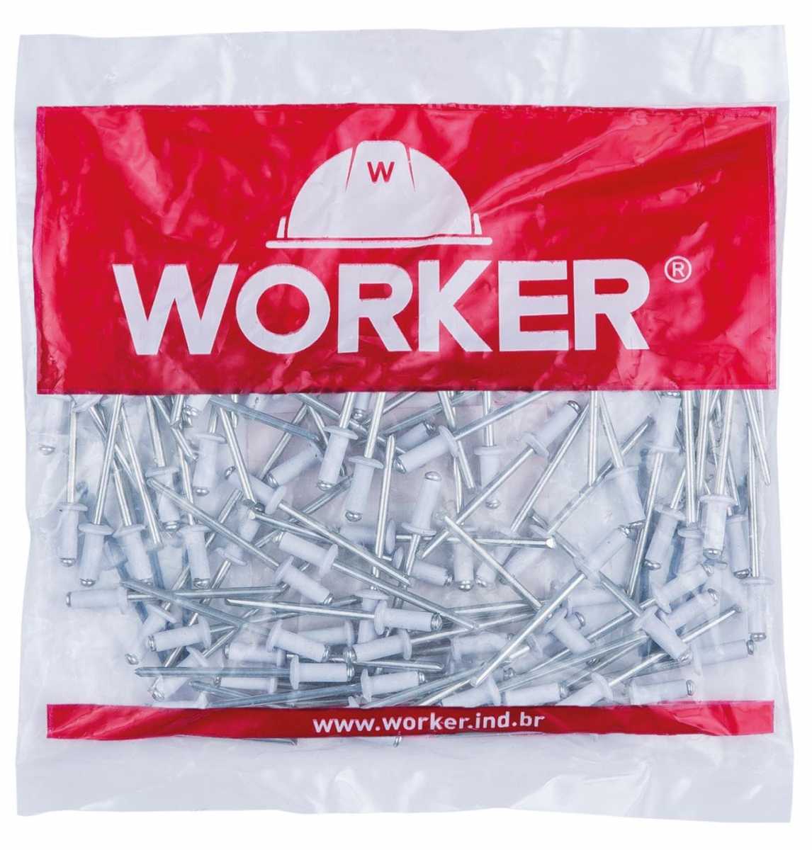 Rebite de Repuxo Alumínio 4,0X10Mm 100 Peças Branco Worker